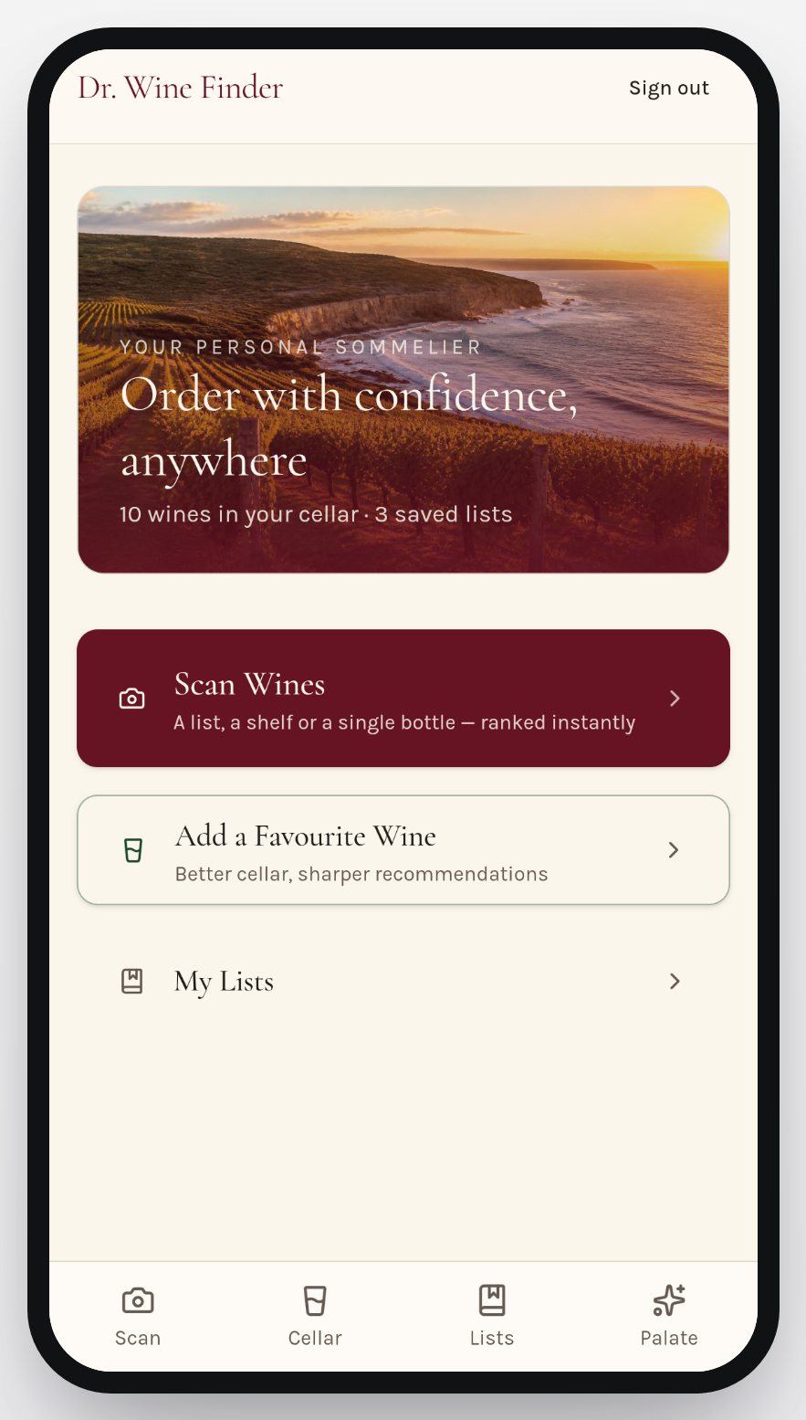 AI Wine Assistant app screens